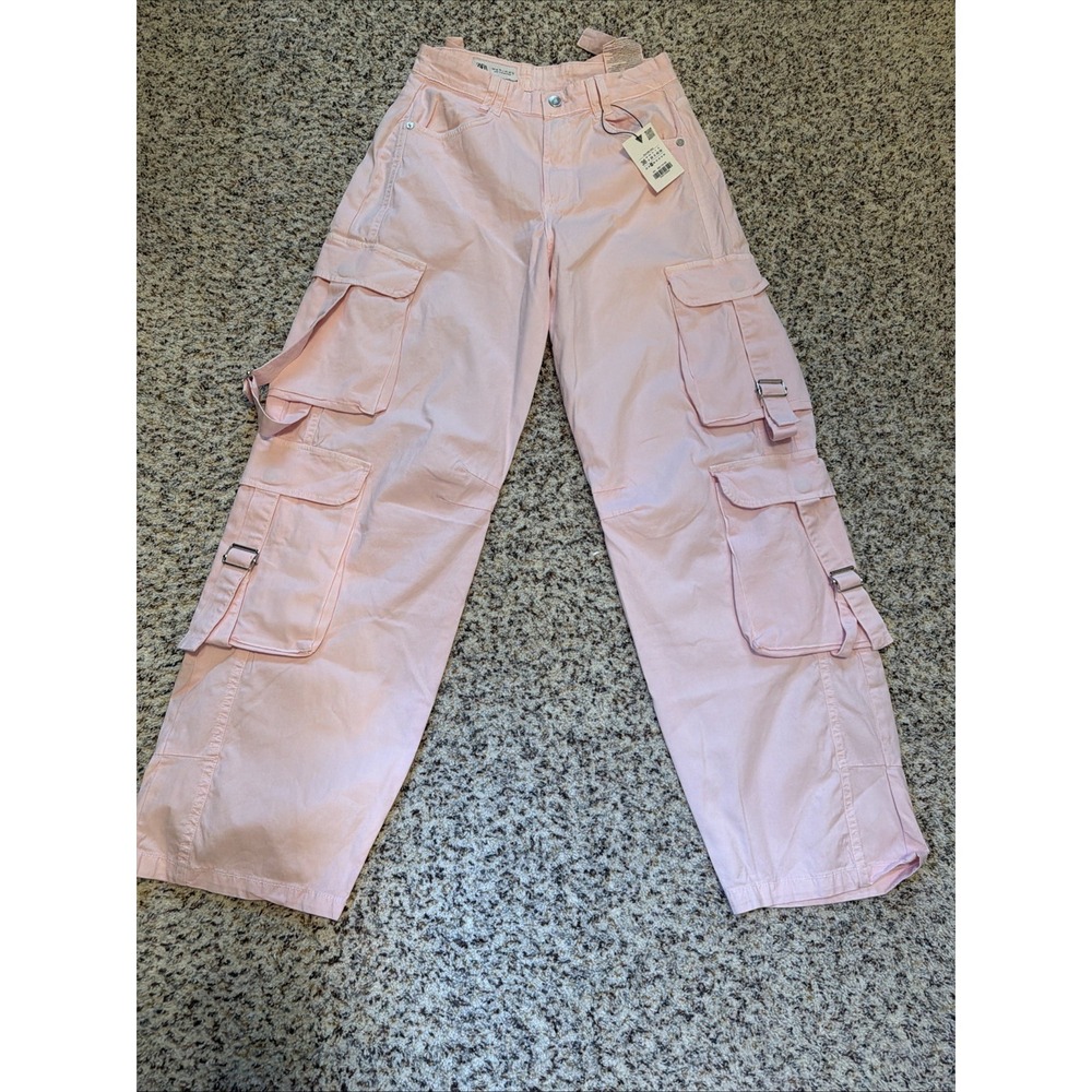 Zara New Women's Oversize PinkCargo Pants (Y2K Style), Sz 36 EU 4 US Pockets